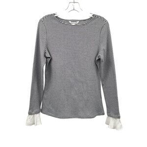 Downeast Womens Striped Mixed Media Sweater White/Nave Size Small New